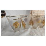 Libby Frosted Glass Tumblers with Gold Leaf Design from the 60 Libby Frosted Glass Tumblers with Gold Leaf Design from the 60