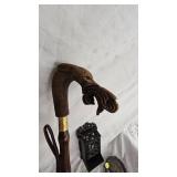 Cast Iron Match Holder and Eagle/President Trivets along with Unique Wood Carved Shoe Horn Cast Iron Match Holder and Eagle/President Trivets along with Unique Wood Carved Shoe Horn