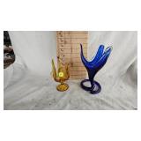 Viking Amber Glass Vase and Blue Hand Blown Vase Viking Amber Glass Vase and Blue Hand Blown Vase