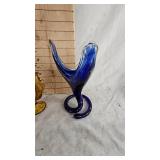 Viking Amber Glass Vase and Blue Hand Blown Vase Viking Amber Glass Vase and Blue Hand Blown Vase
