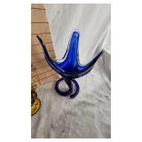 Viking Amber Glass Vase and Blue Hand Blown Vase Viking Amber Glass Vase and Blue Hand Blown Vase