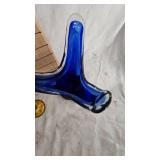 Viking Amber Glass Vase and Blue Hand Blown Vase Viking Amber Glass Vase and Blue Hand Blown Vase