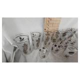 Cool Bohemian Green Glass Decanter and 7 Cordial Shot Glasses with Tray Cool Bohemian Green Glass Decanter and 7 Cordial Shot Glasses with Tray