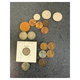 Wheat Pennies Including 1943S Steel, 1944 Silver Nickel, Copper Coin & Misc Wheat Pennies Including 1943S Steel, 1944 Silver Nickel, Copper Coin & Misc