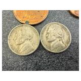 Wheat Pennies Including 1943S Steel, 1944 Silver Nickel, Copper Coin & Misc Wheat Pennies Including 1943S Steel, 1944 Silver Nickel, Copper Coin & Misc