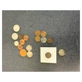 Wheat Pennies Including 1943S Steel, 1944 Silver Nickel, Copper Coin & Misc Wheat Pennies Including 1943S Steel, 1944 Silver Nickel, Copper Coin & Misc