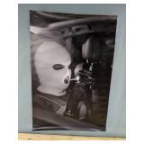 Black and White Canvas Poster 16" x 24" Masked Smoking Female Figure - Brand New