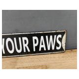 Wipe Your Paws Tin Sign, 15.5" x 4" Wall Decor - Brand New