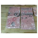 62-Piece Pink Happy Birthday Party Supplies Set - Plates, Napkins, Tablecloths - Brand New
