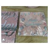 62-Piece Pink Happy Birthday Party Supplies Set - Plates, Napkins, Tablecloths - Brand New