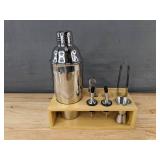 Cocktail Shaker Set with Stand, Stainless Steel - Brand New