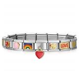 SweetV Stainless Steel Italian Charm Bracelet with Charms and Tool - Brand New