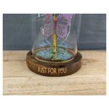 Iridescent Display Rose Dome with Butterflies and "Just For You" Base - Brand New