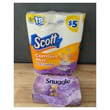 18 Rolls Scott Comfort Plus Toilet Paper & 70 Snuggle Lavender Dryer Sheets - Brand New