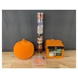 Halloween Decor and More: Pumpkins, 8 Hyde & Eek Pumpkins, Cellophane Wrap, Fish Ring - Brand New
