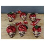 6 Holiday Style Chocolate Dipped Strawberry Christmas Ornaments - Brand New