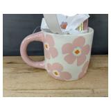 2 Mugs, 14.2 oz, Notepad, and Pen Gift Sets: Flower and Butterfly Designs - Brand New