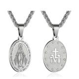 Virgin Mary Necklace in Silver Color Stainless Steel - Brand New