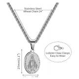 Virgin Mary Necklace in Silver Color Stainless Steel - Brand New
