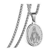 Virgin Mary Necklace in Silver Color Stainless Steel - Brand New