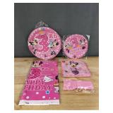 Minnie Mouse 3rd Birthday Party Supplies: Plates, Forks, Etc. - Brand New