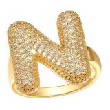 14K Gold Plated Initial "N" Statement Ring with CZ Stones, Adjustable - Brand New