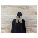 14K Gold Plated Initial "N" Statement Ring with CZ Stones, Adjustable - Brand New