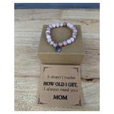 Mom Pink Beaded Heart Charm Stretch Bracelet Mother Gift - Brand New