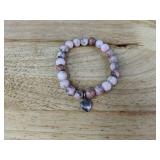 Mom Pink Beaded Heart Charm Stretch Bracelet Mother Gift - Brand New
