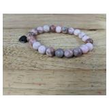 Mom Pink Beaded Heart Charm Stretch Bracelet Mother Gift - Brand New