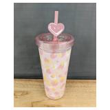 32 oz Tumbler with 6 Silicone Flower Straw Covers, Caps & Charms - Brand New
