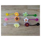 32 oz Tumbler with 6 Silicone Flower Straw Covers, Caps & Charms - Brand New