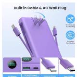 Purple 33800mAh Power Bank HX200J6 with Built-In Cables - Brand New