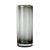 Modern Crystal Gray Glass Vase with Gold Rim, 9.8" x 3.9", $55 Retail - Brand New