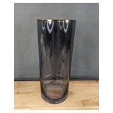 Modern Crystal Gray Glass Vase with Gold Rim, 9.8" x 3.9", $55 Retail - Brand New