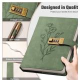 Combination Lock Diary for Women with Flower Design, Green - Brand New