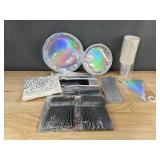 Silver Party Supply Kit for 25 - Tablecloths, Plates, Cups, Utensils, Banner - Brand New