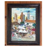 Jan Marks Framed Original Oil Painting Farmers Market No. 7