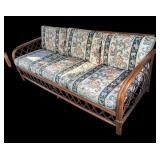 Vintage Rattan Patio Sofa and Chair Set with Floral Upholstery