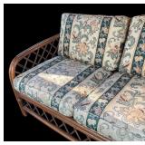 Vintage Rattan Patio Sofa and Chair Set with Floral Upholstery