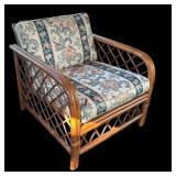 Vintage Rattan Patio Sofa and Chair Set with Floral Upholstery