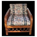 Vintage Rattan Patio Sofa and Chair Set with Floral Upholstery