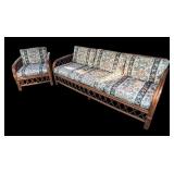 Vintage Rattan Patio Sofa and Chair Set with Floral Upholstery