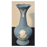 Vintage Blue Jasperware Style Vase with Cameo Relief