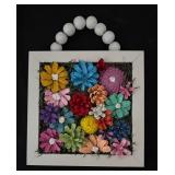 Vintage Framed Floral Decor with Colorful Pine Cones