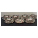 Vintage Famille Rose Cups and Saucers Birds, Butterflies