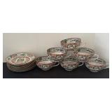 Vintage Famille Rose Cups and Saucers Birds, Butterflies