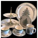 Large Christmas Tree Pattern Dinnerware Collection with Serving Pieces