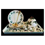 Large Christmas Dinnerware Lot with Plates, Cookie Jar, Tray, and Accessories