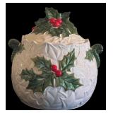 Large Christmas Dinnerware Lot with Plates, Cookie Jar, Tray, and Accessories